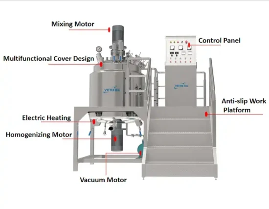 Máquina de mistura de reator a vácuo, equipamento homogeneizador, misturador emulsificante para fabricação de pasta cosmética de creme